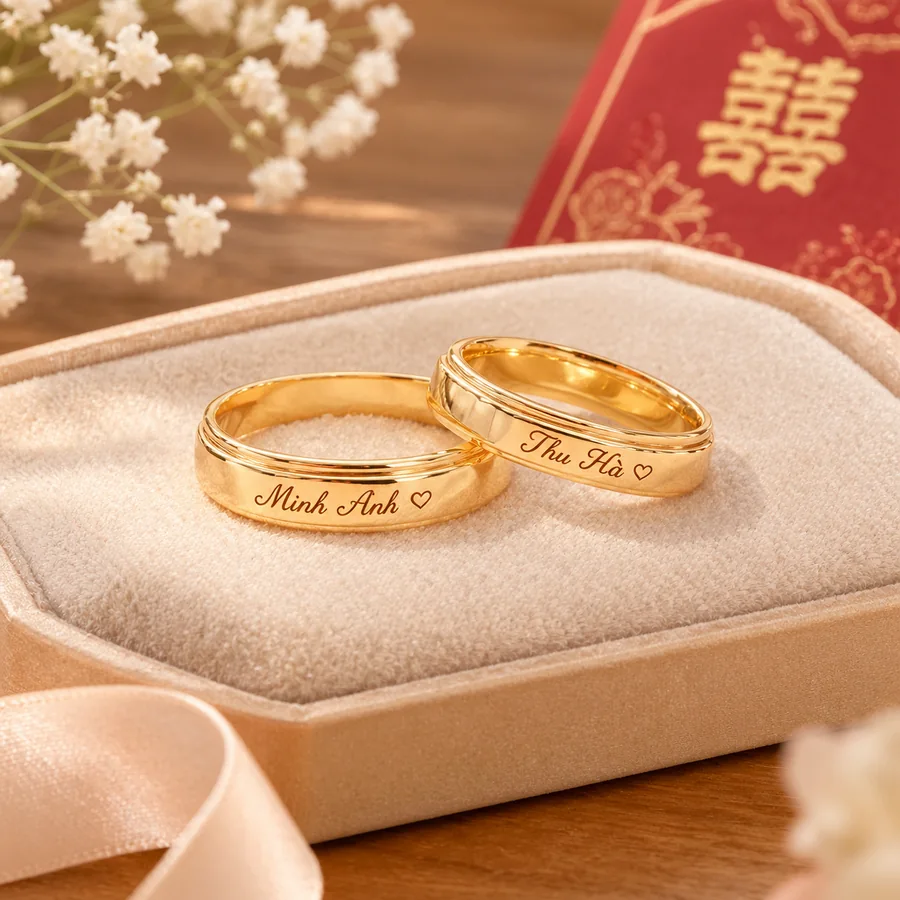Nhẫn đôi vàng tây khắc tên theo yêu cầu