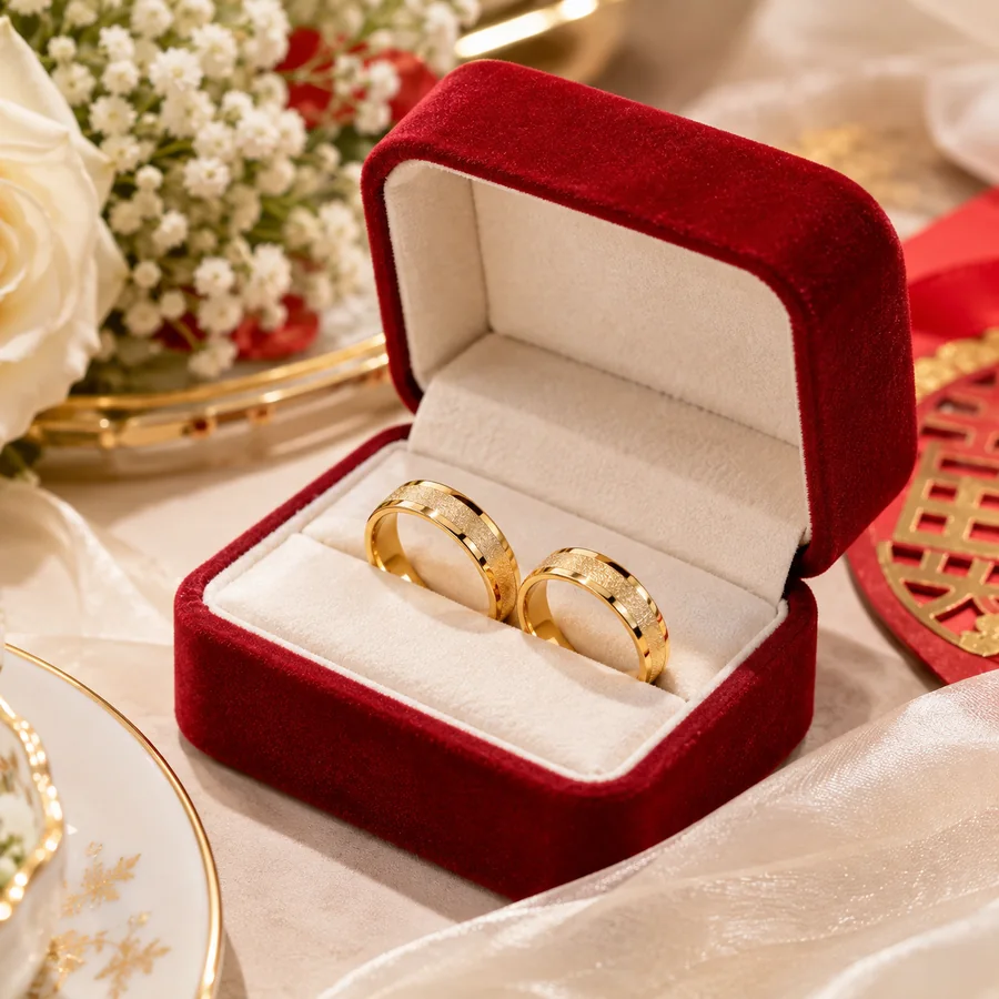 Set quà cưới hoàn chỉnh nhẫn cưới và hộp đựng nhung